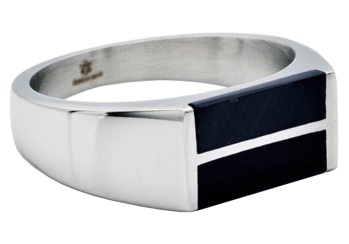 Men's Stainless Steel Bar Ring With Blue Tiger Eye Stone
