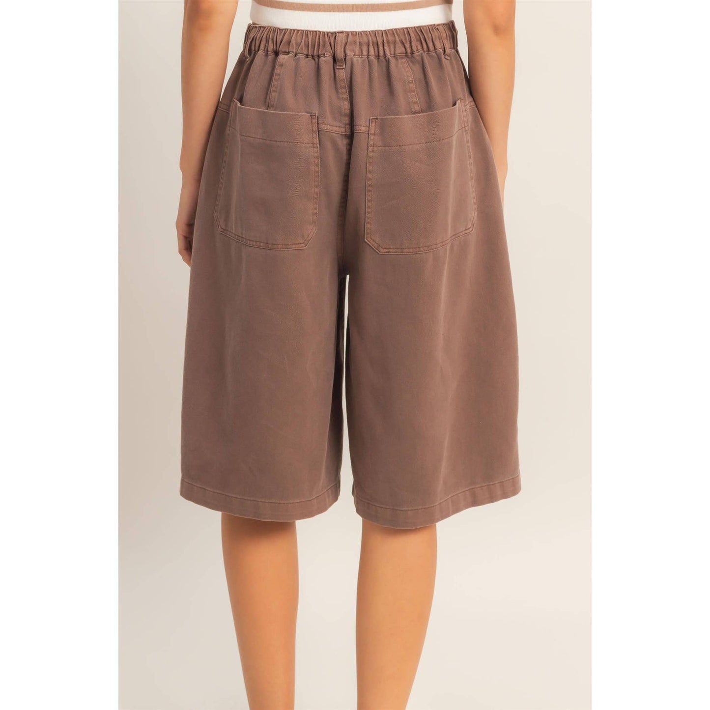Drawstring Waist Wide Leg Jorts