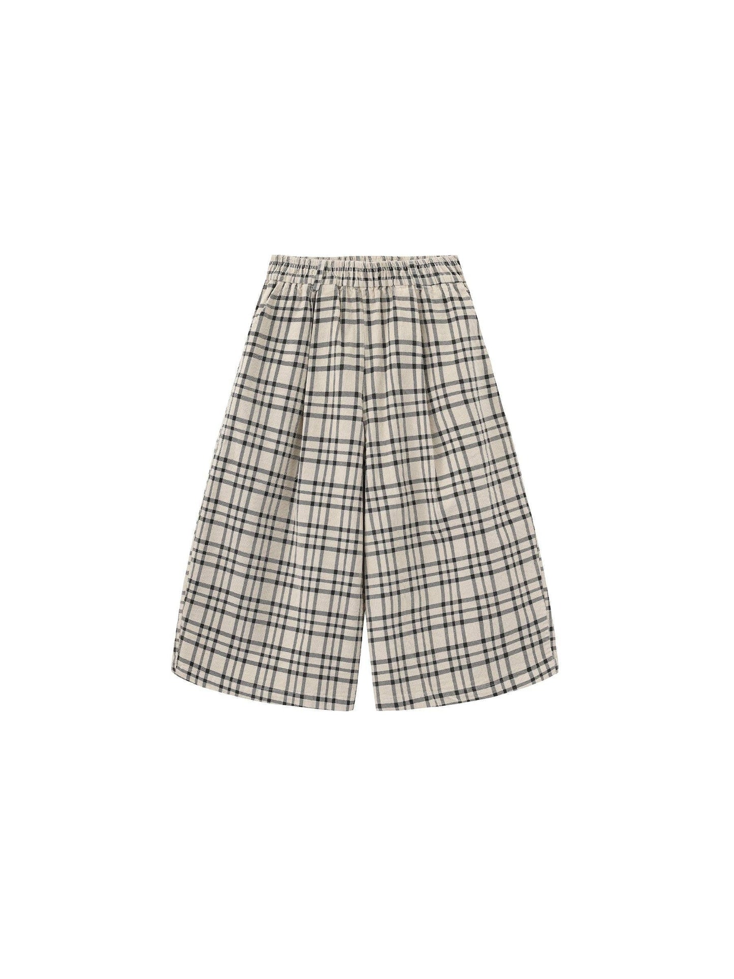 Vintage Plaid Curved Cropped Trousers