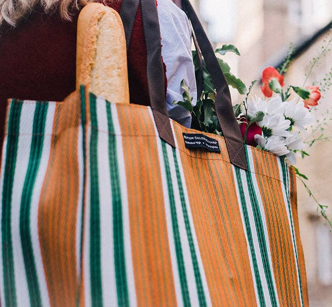 y - BRITISH COLOUR STANDARD - 40 cm x 44 cm / 15.75'' x 17.3'' Woven Market Shopper in Spanish Orange & Grass Green