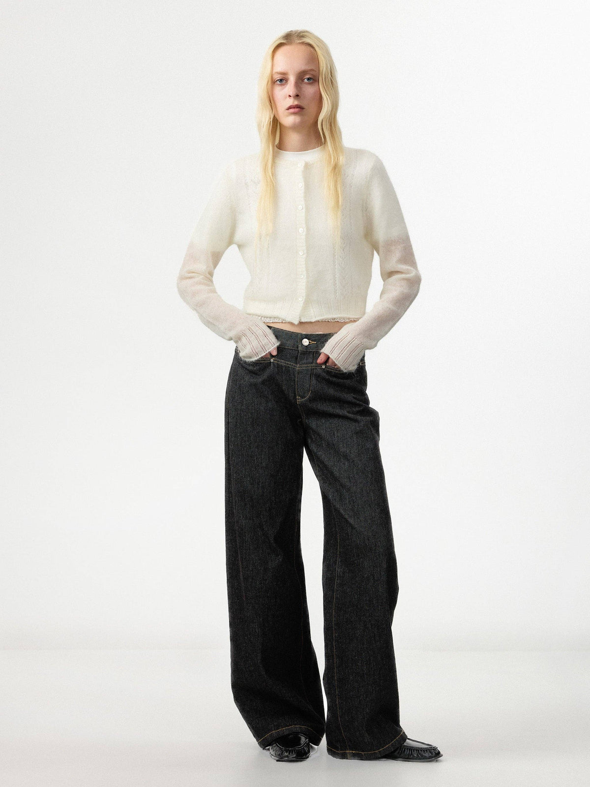 CUBIC Mohair Blend Pointelle Cardigan