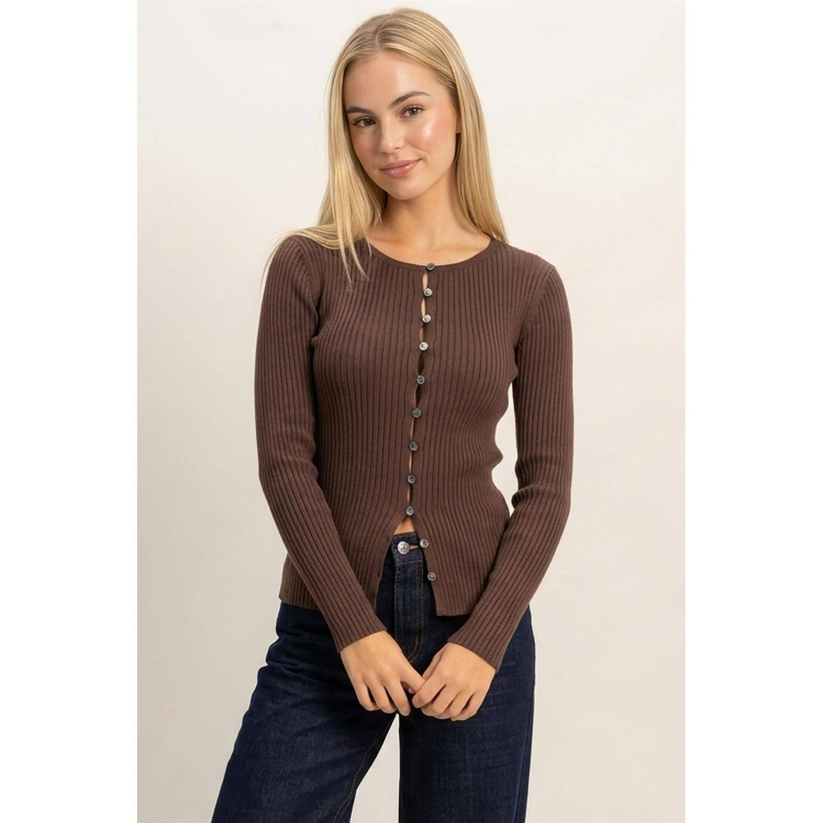Ribbed Button Front Cardigan