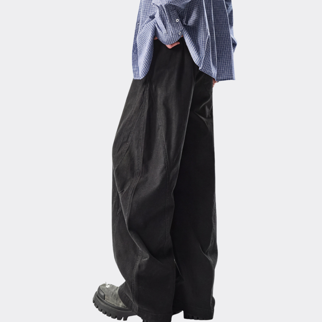 Men's Spring Summer Heavy Cotton Curved Wide Cargo Pants