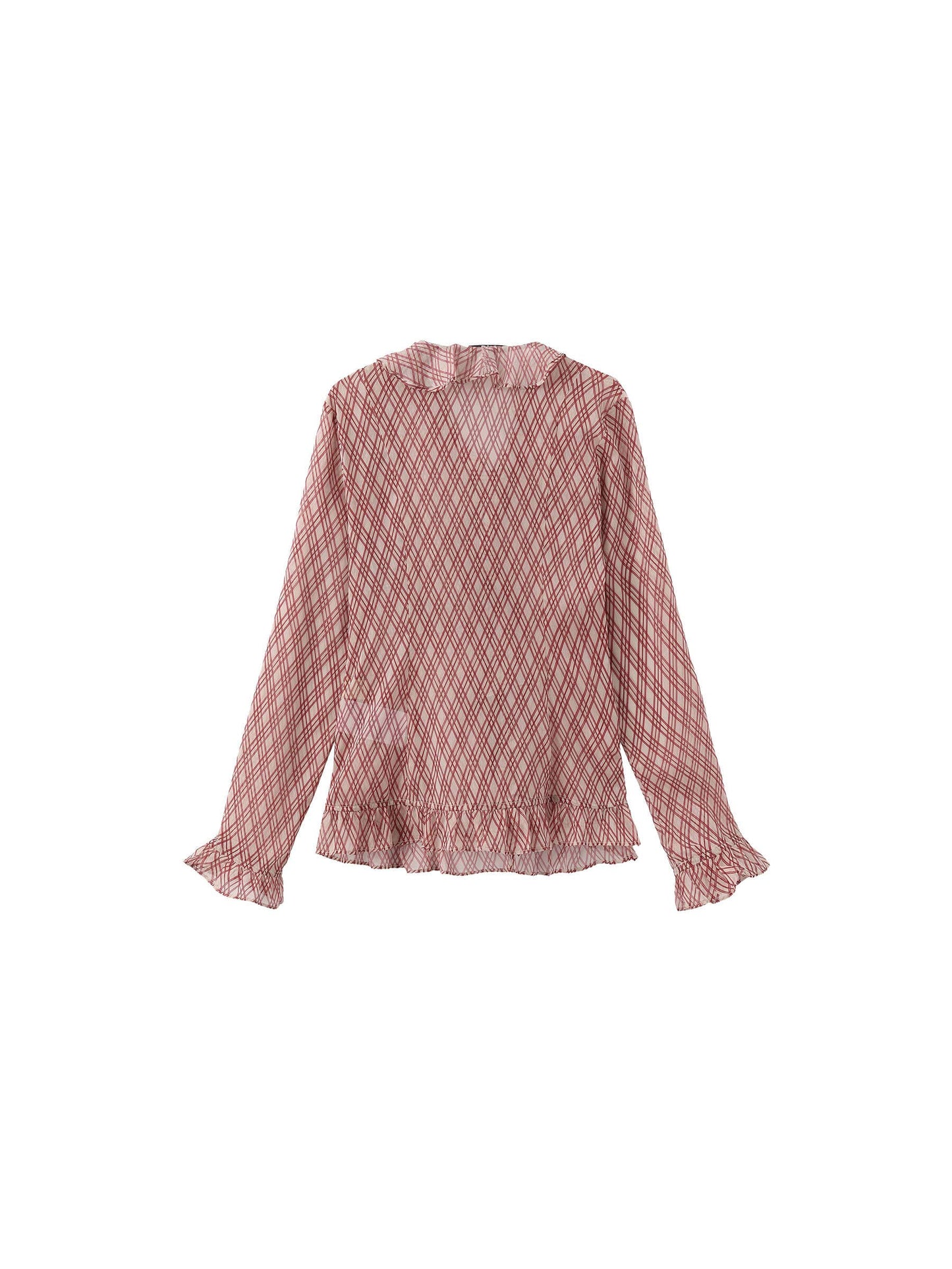 Semi-Sheer Ruffle Trim Check Shirt