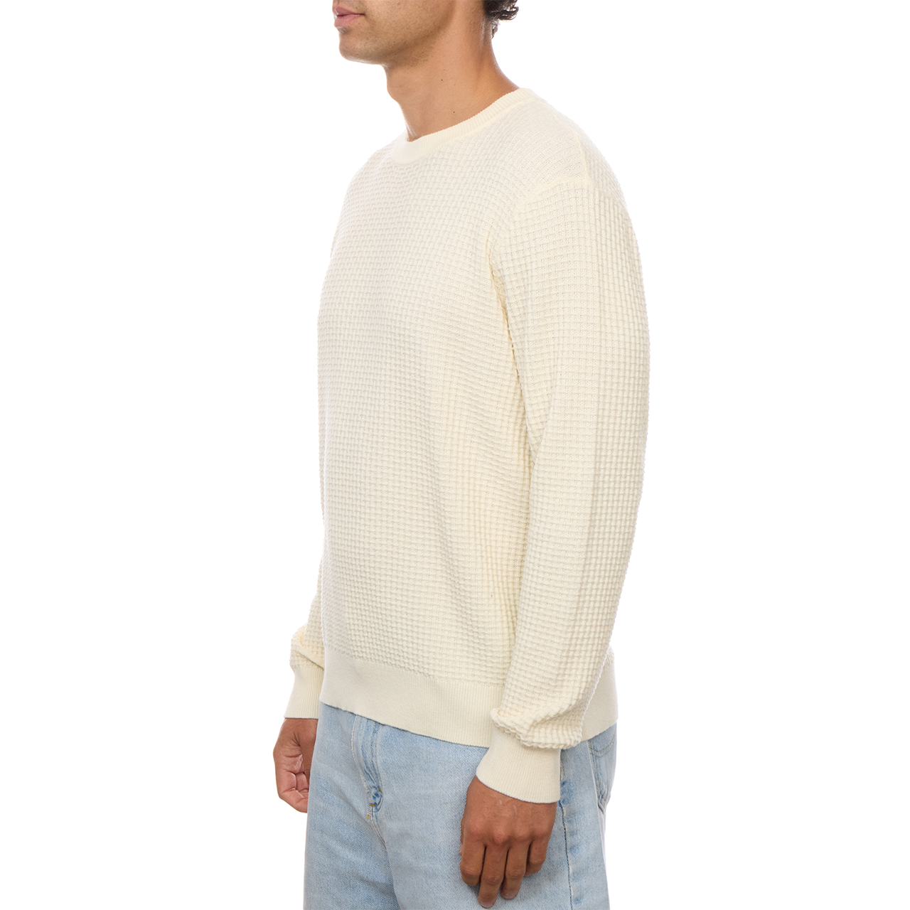 Allen Solid Textured 100% Cotton Sweater -Cream