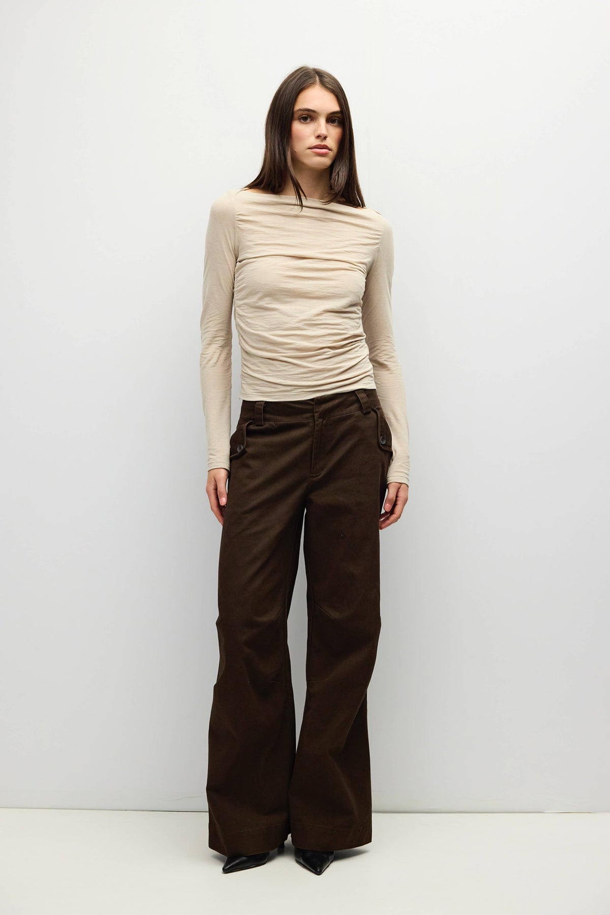 The April Top | Wide Neck Pleated Knit LS Top