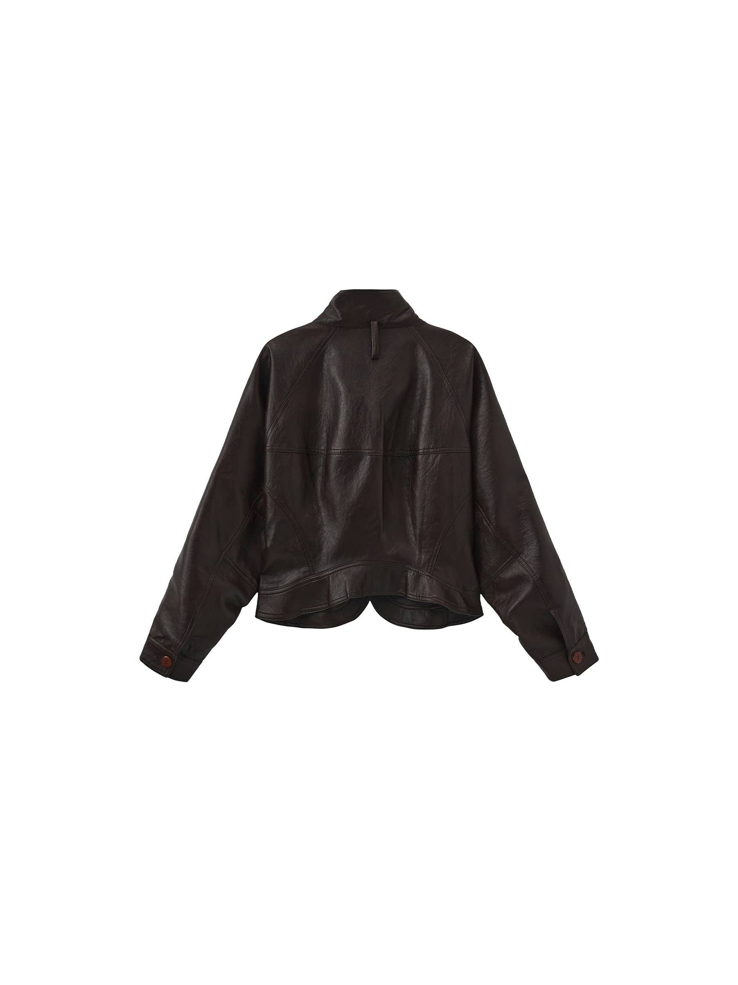 Curved Sleeve Faux Leather Jacket