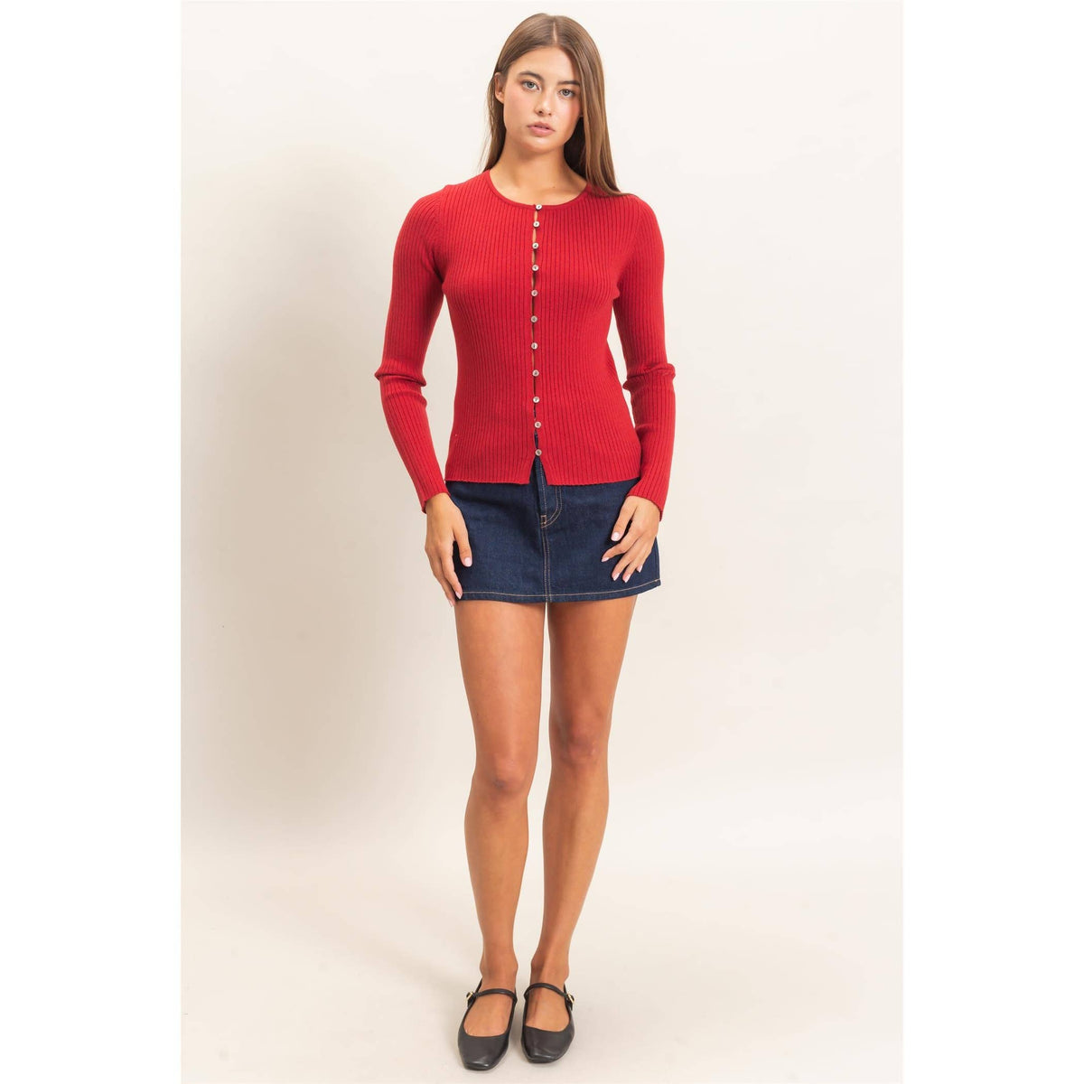 Ribbed Button Front Cardigan