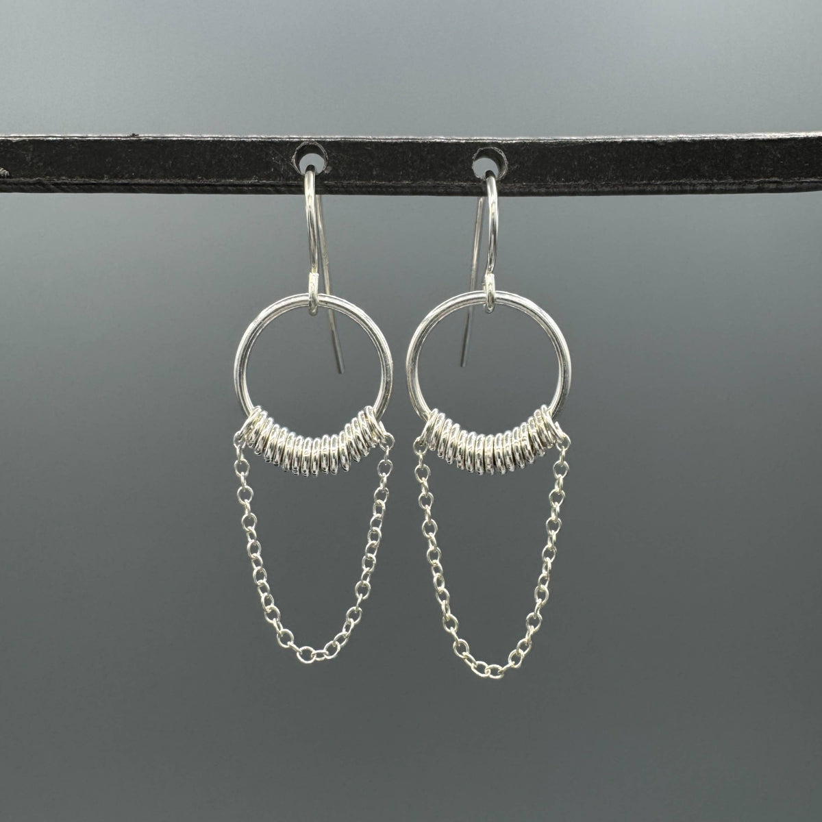 Silver Beaded Dangle Chain Earrings