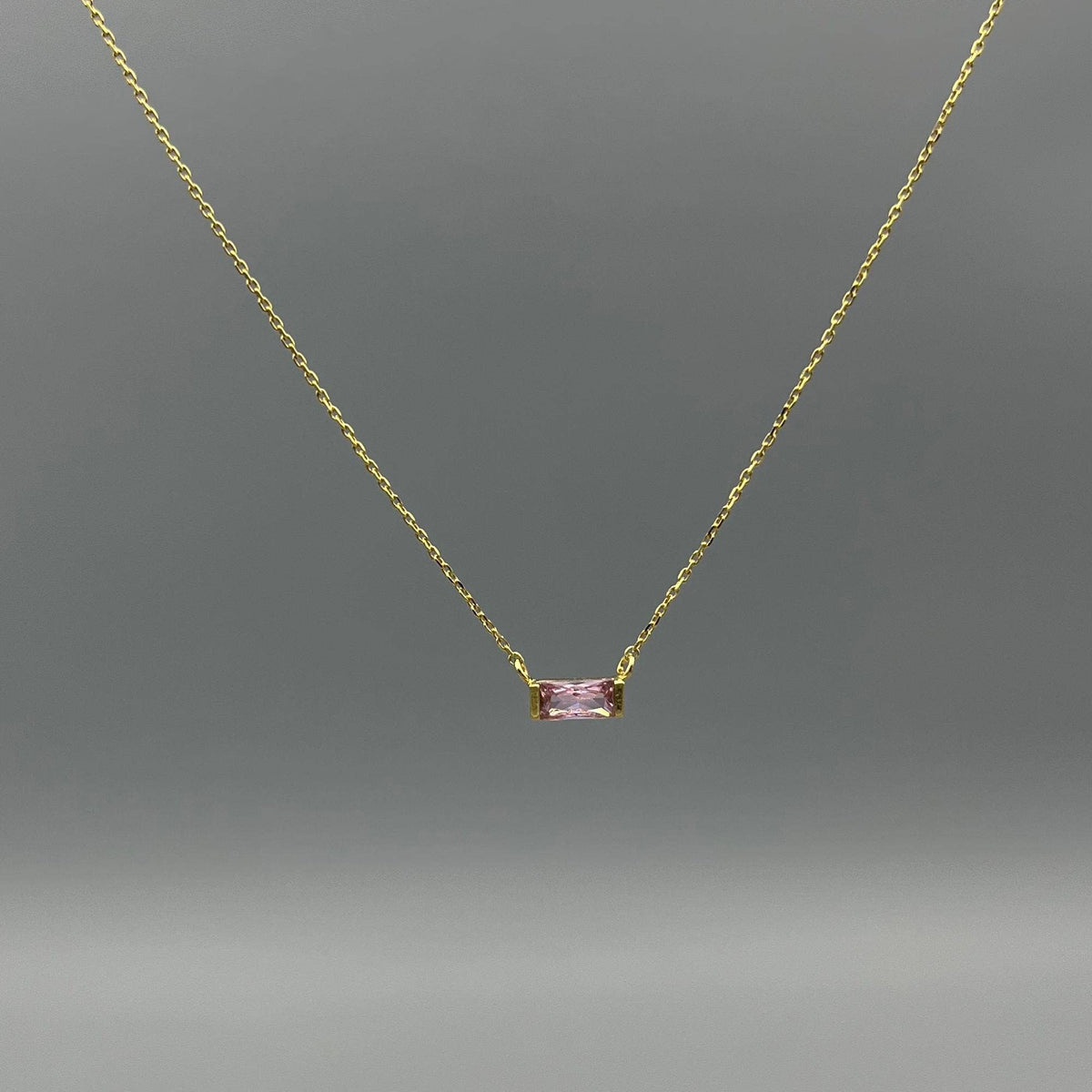Gold Baguette Birthstone Necklace