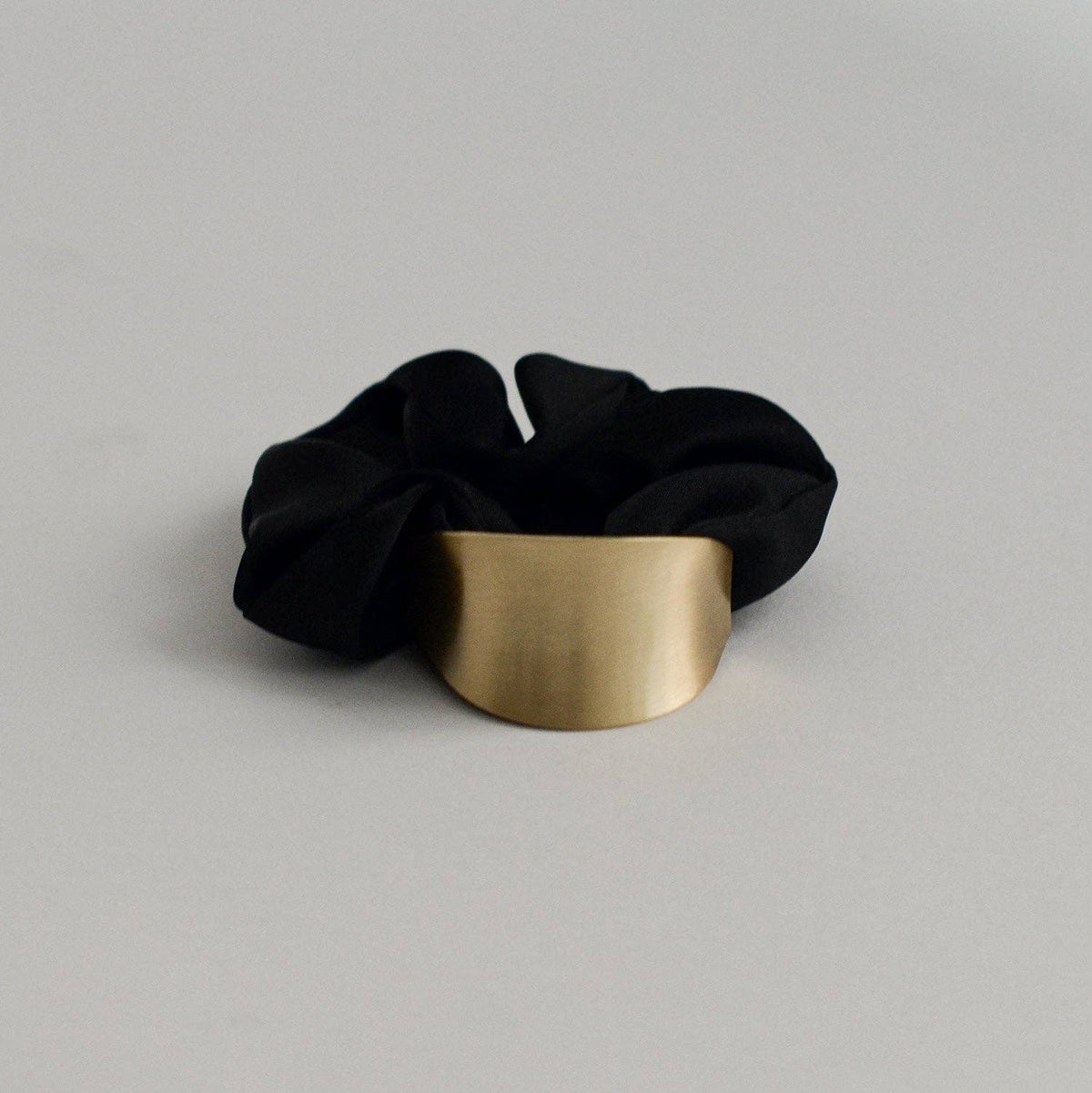 Satin Scrunchie with Crescent Gold Charm | Black