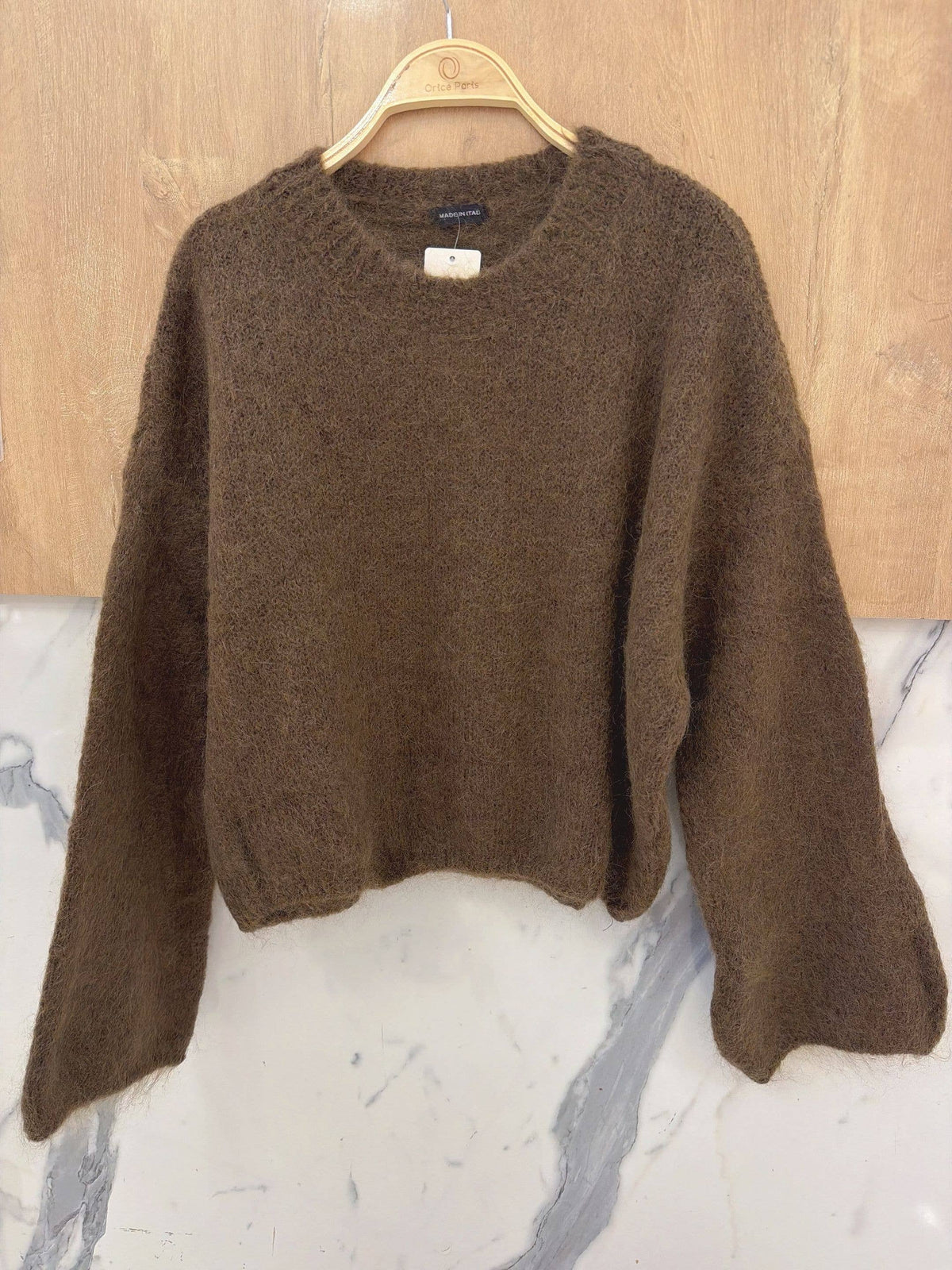 Round-neck pullover in kid mohair & wool - Made in Italy