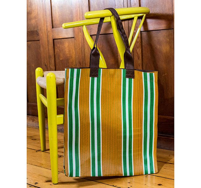y - BRITISH COLOUR STANDARD - 40 cm x 44 cm / 15.75'' x 17.3'' Woven Market Shopper in Spanish Orange & Grass Green