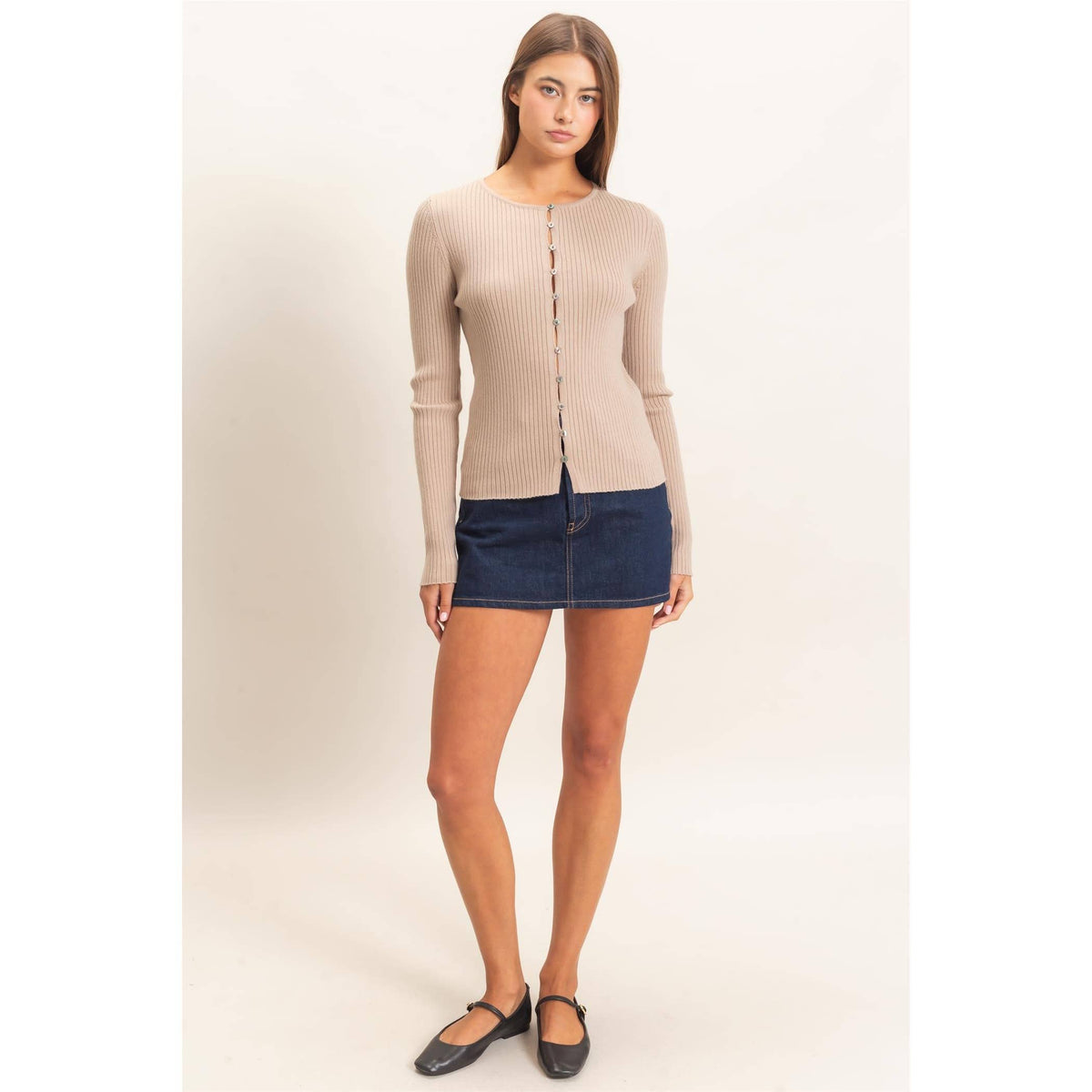 Ribbed Button Front Cardigan