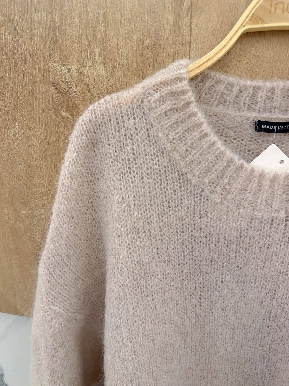 Round-neck pullover in kid mohair & wool - Made in Italy