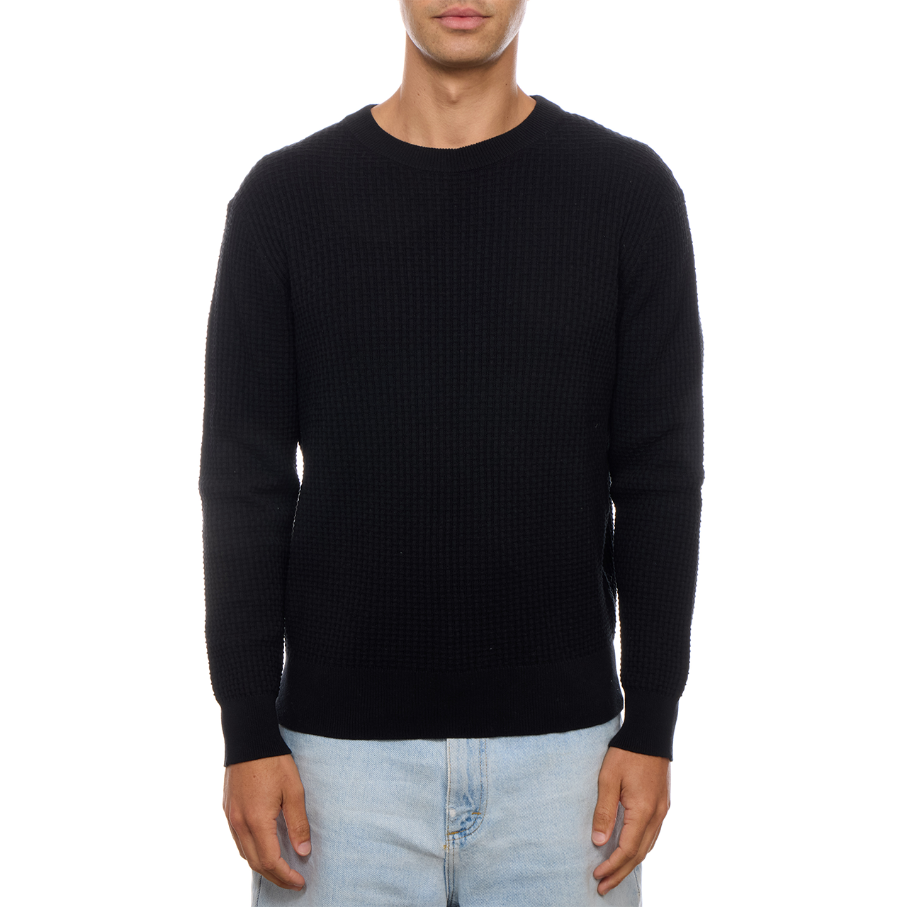 Allen Solid Textured 100% Cotton Sweater -Black