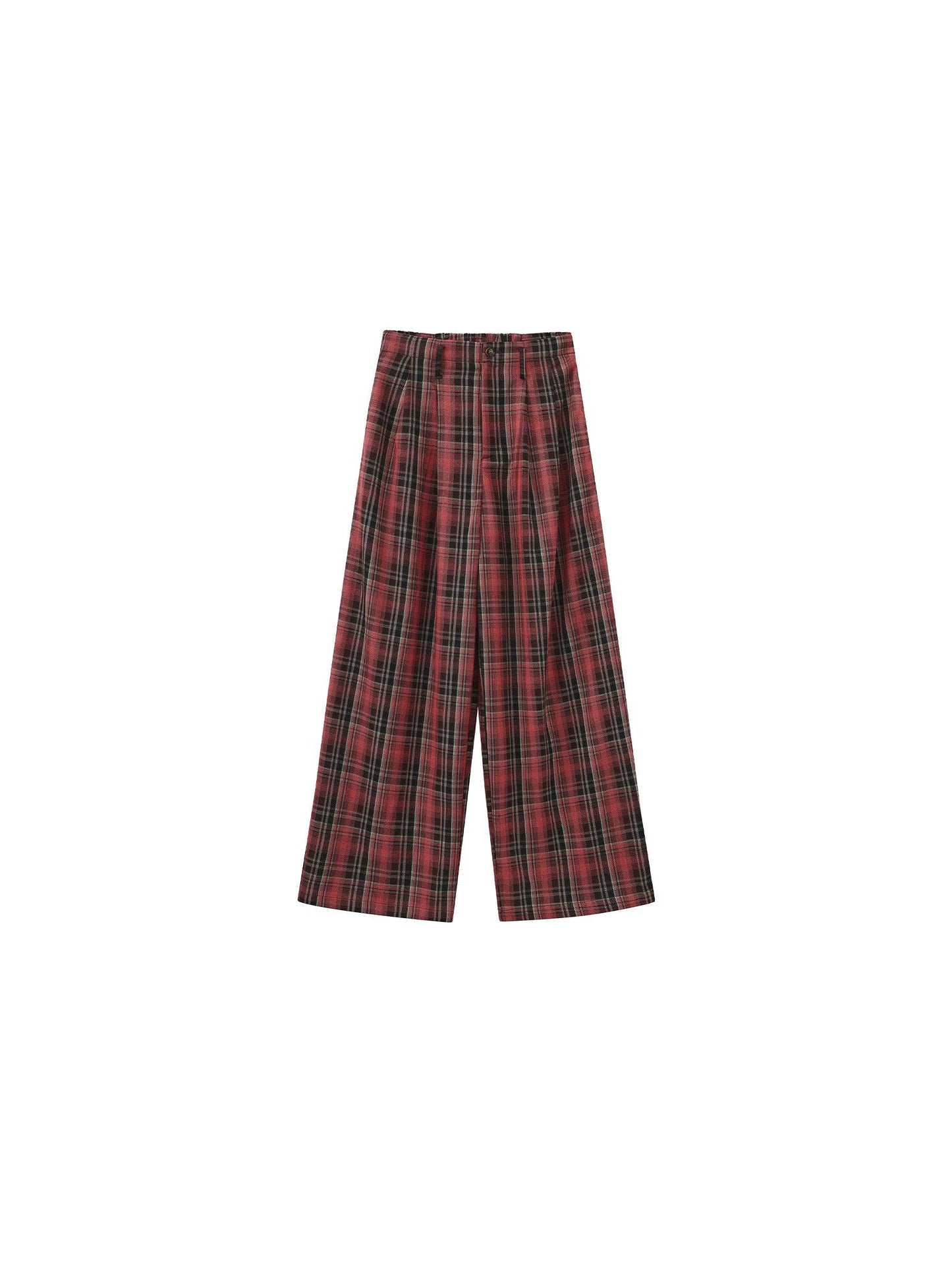 Striped Check Wide-Leg Draped Floor-Length Trousers
