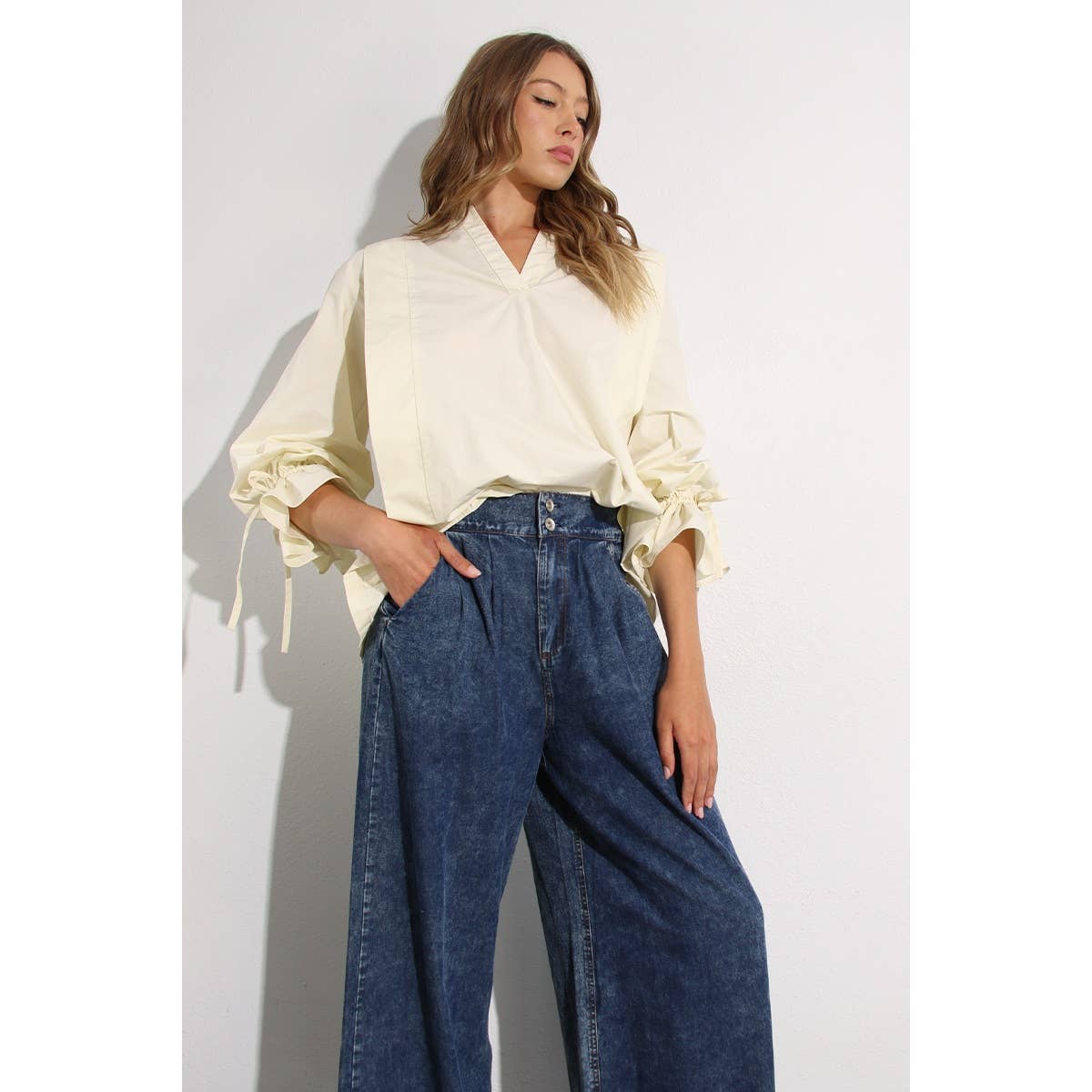 PLEATED IN BACK COTTON BLOUSE
