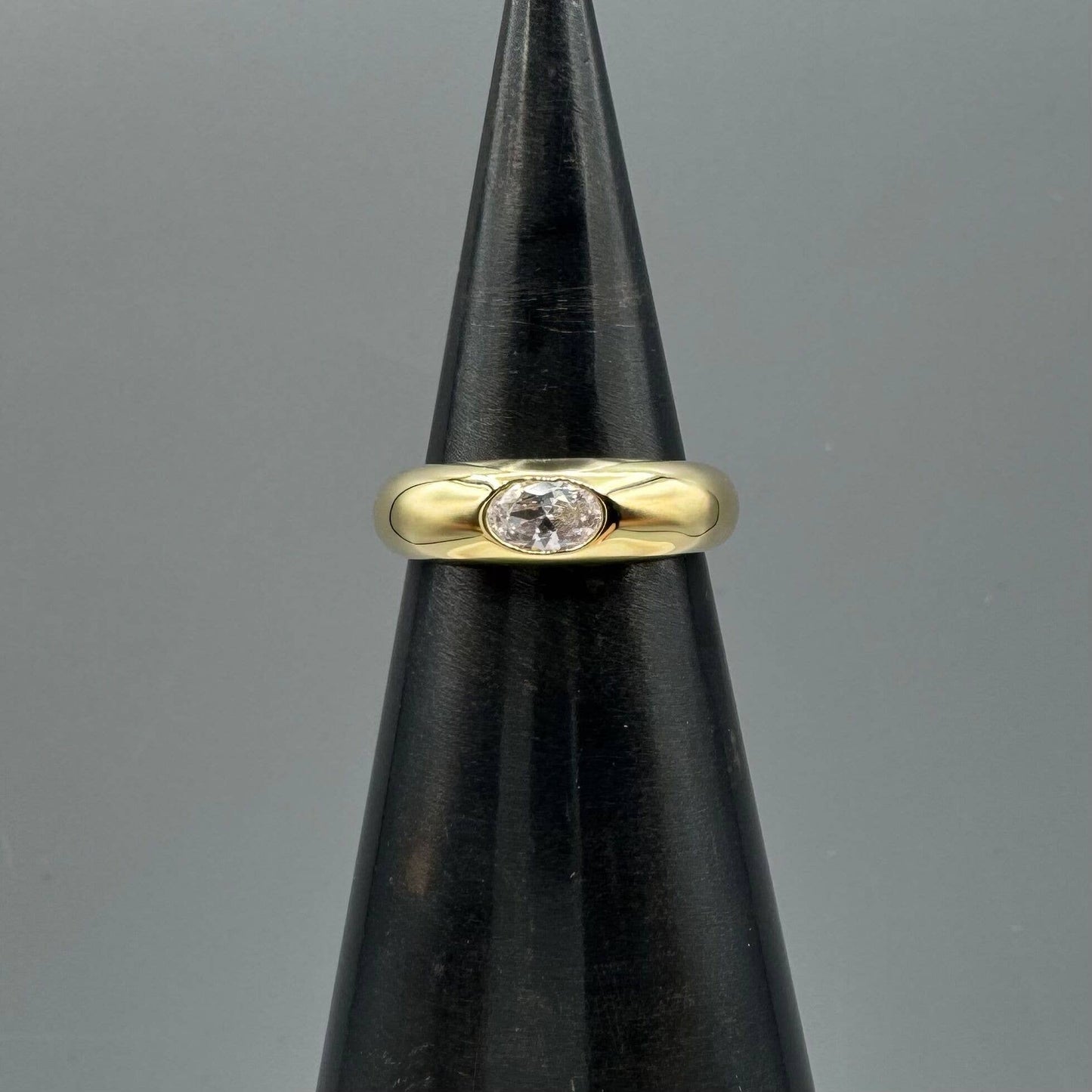 Flush Set Oval CZ Dome Ring