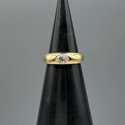 Flush Set Oval CZ Dome Ring