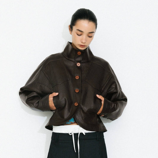 Curved Sleeve Faux Leather Jacket