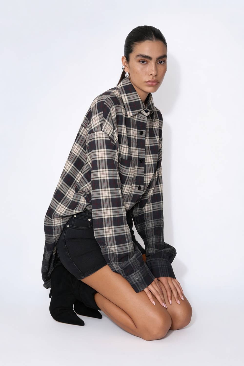 Ombre Plaid High-Low Tunic Shirt