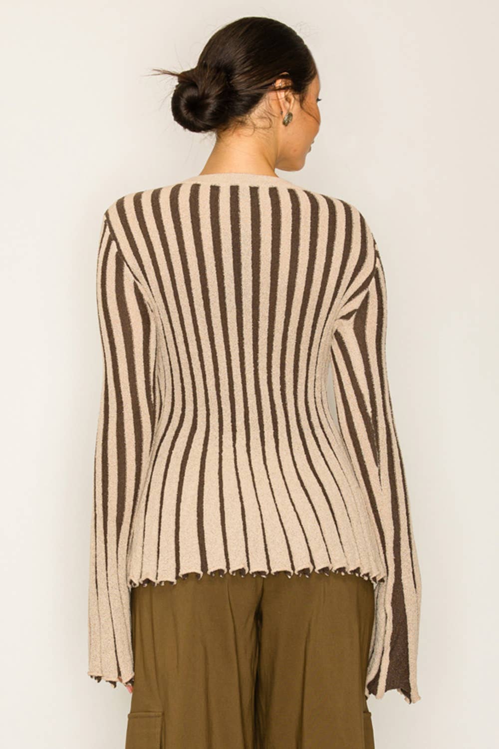 Stripe Textured Button-Up Knit Top