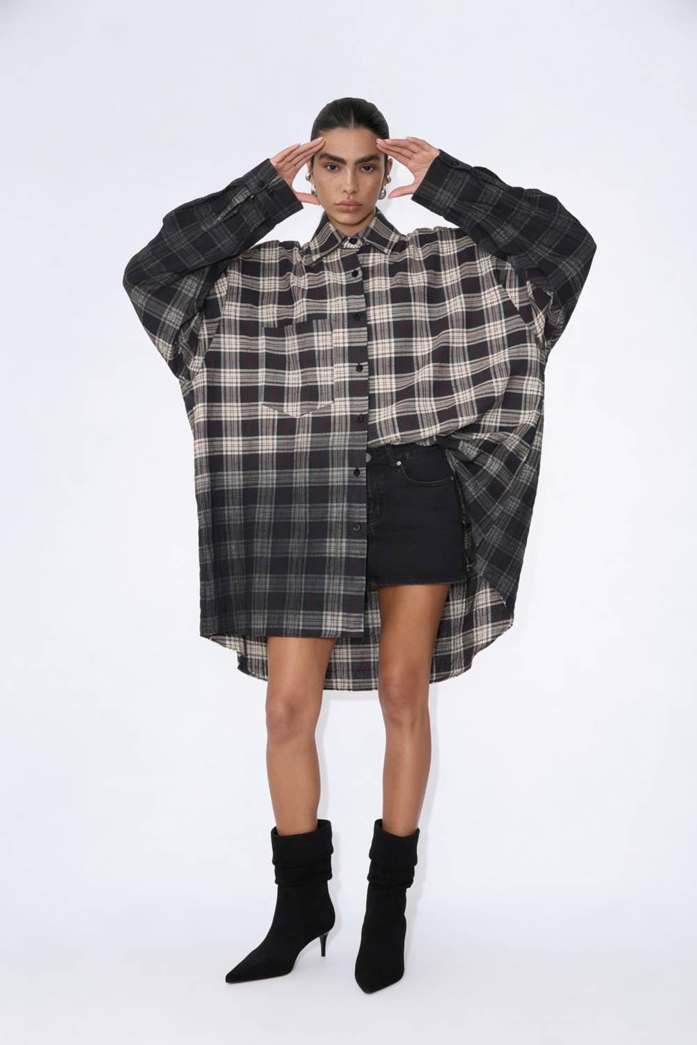 Ombre Plaid High-Low Tunic Shirt