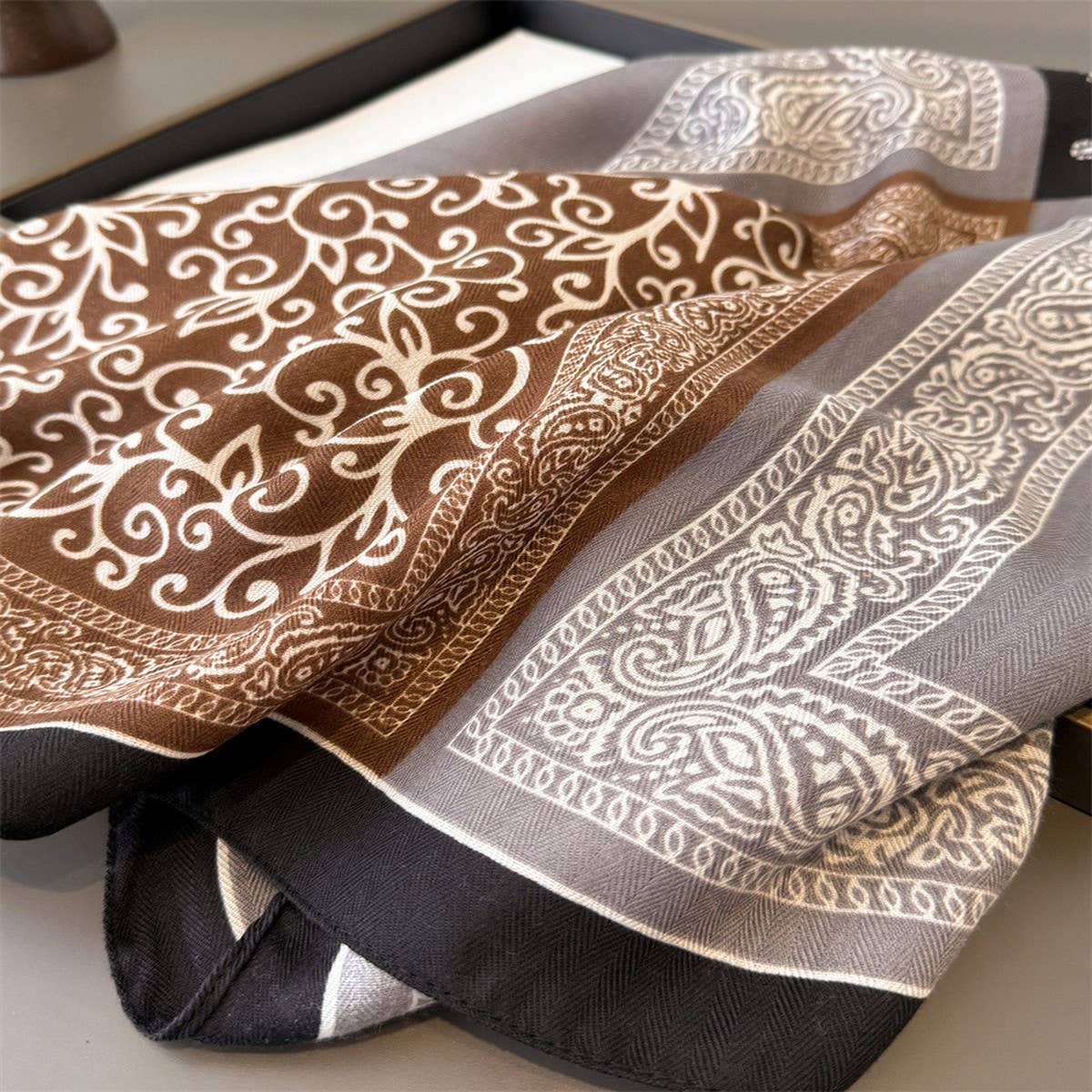 Vintage Paisley Herringbone Cotton Neck Scarf_CWASC03429