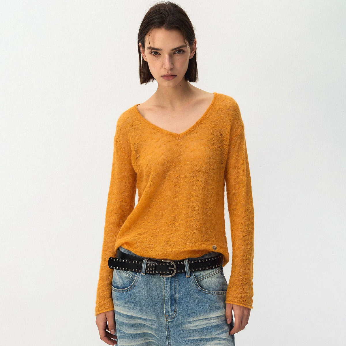 CUBIC Mohair Wool V-Neck Knit Top