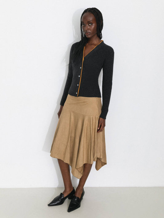 100% Wool Contrast V-Neck Wool Knit Top