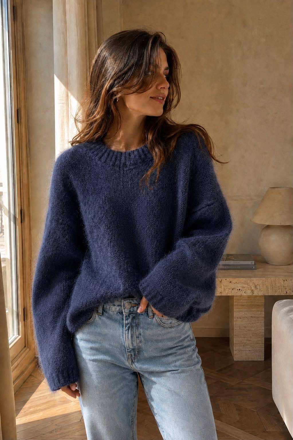 Round-neck pullover in kid mohair & wool - Made in Italy