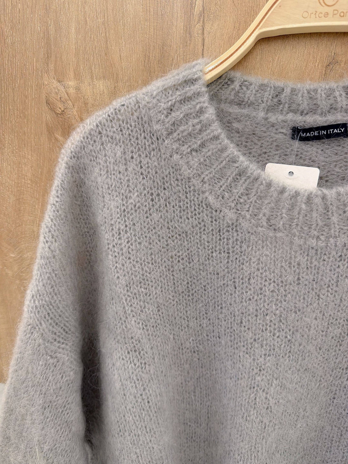 Round-neck pullover in kid mohair & wool - Made in Italy
