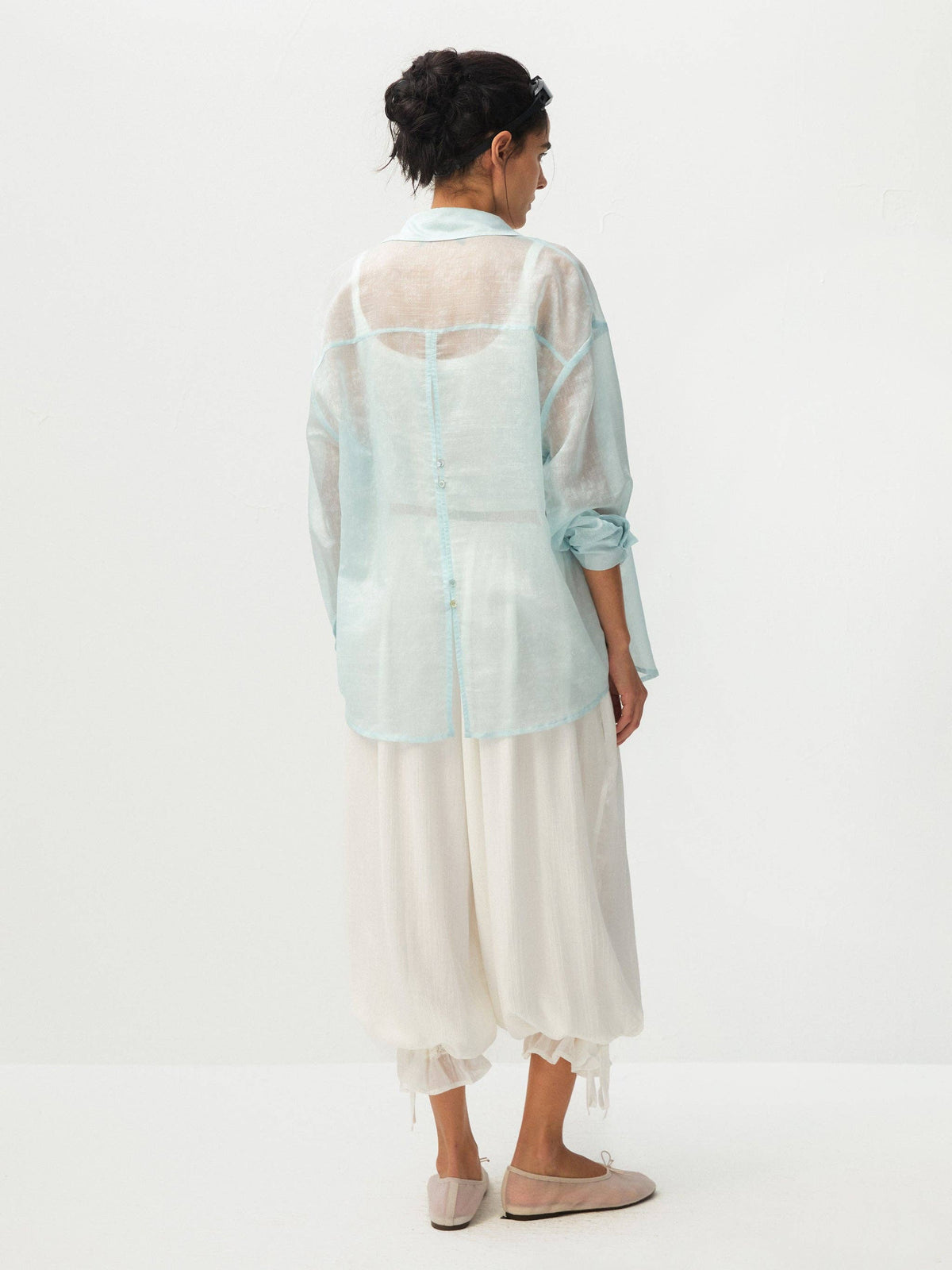 CUBIC Lyocell Oversized Sheer Button-Down Shirt
