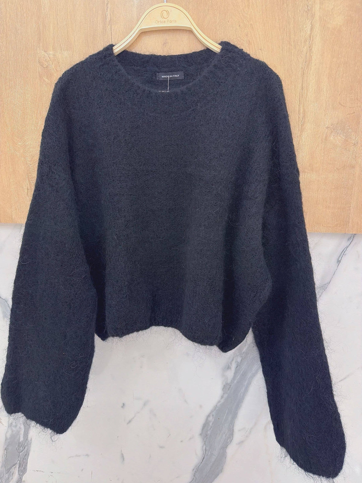 Round-neck pullover in kid mohair & wool - Made in Italy