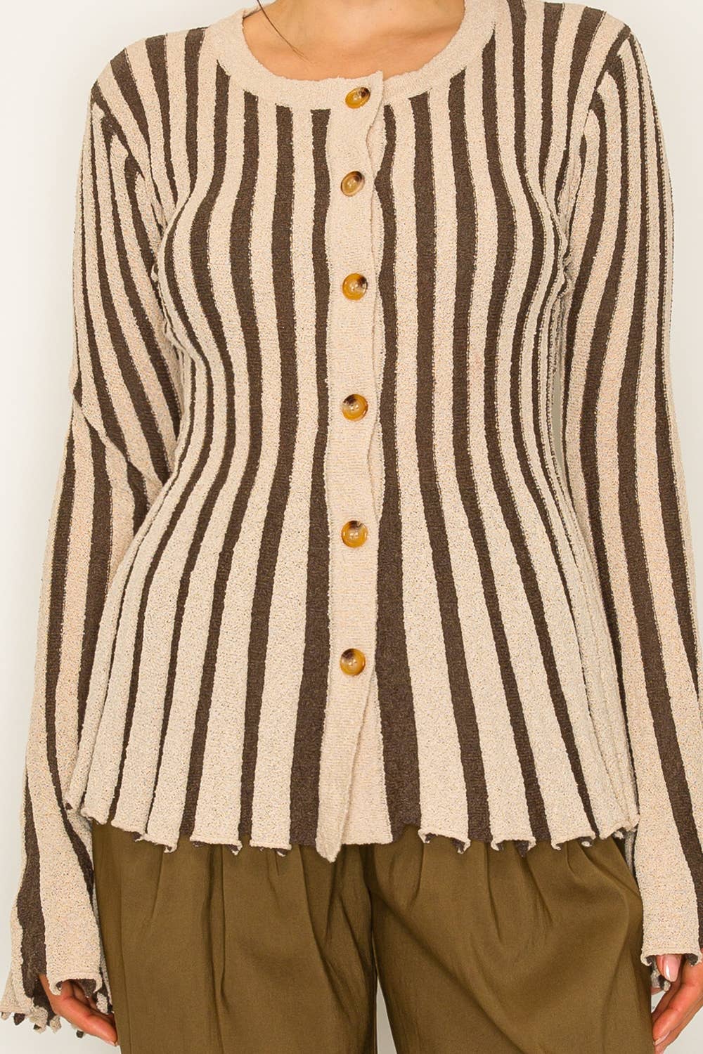 Stripe Textured Button-Up Knit Top