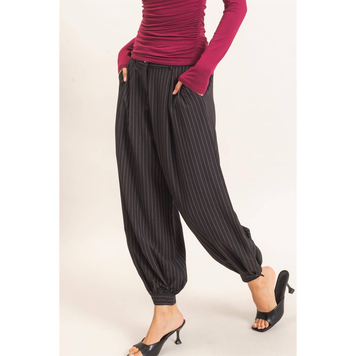 Pinstripe High-Waist Trousers