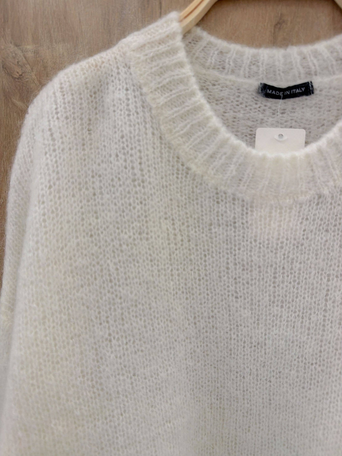 Round-neck pullover in kid mohair & wool - Made in Italy