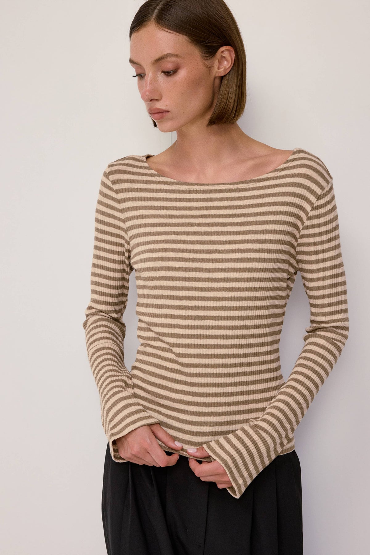 The Madi Top | Wide Neck Ribbed Stripe LS Top