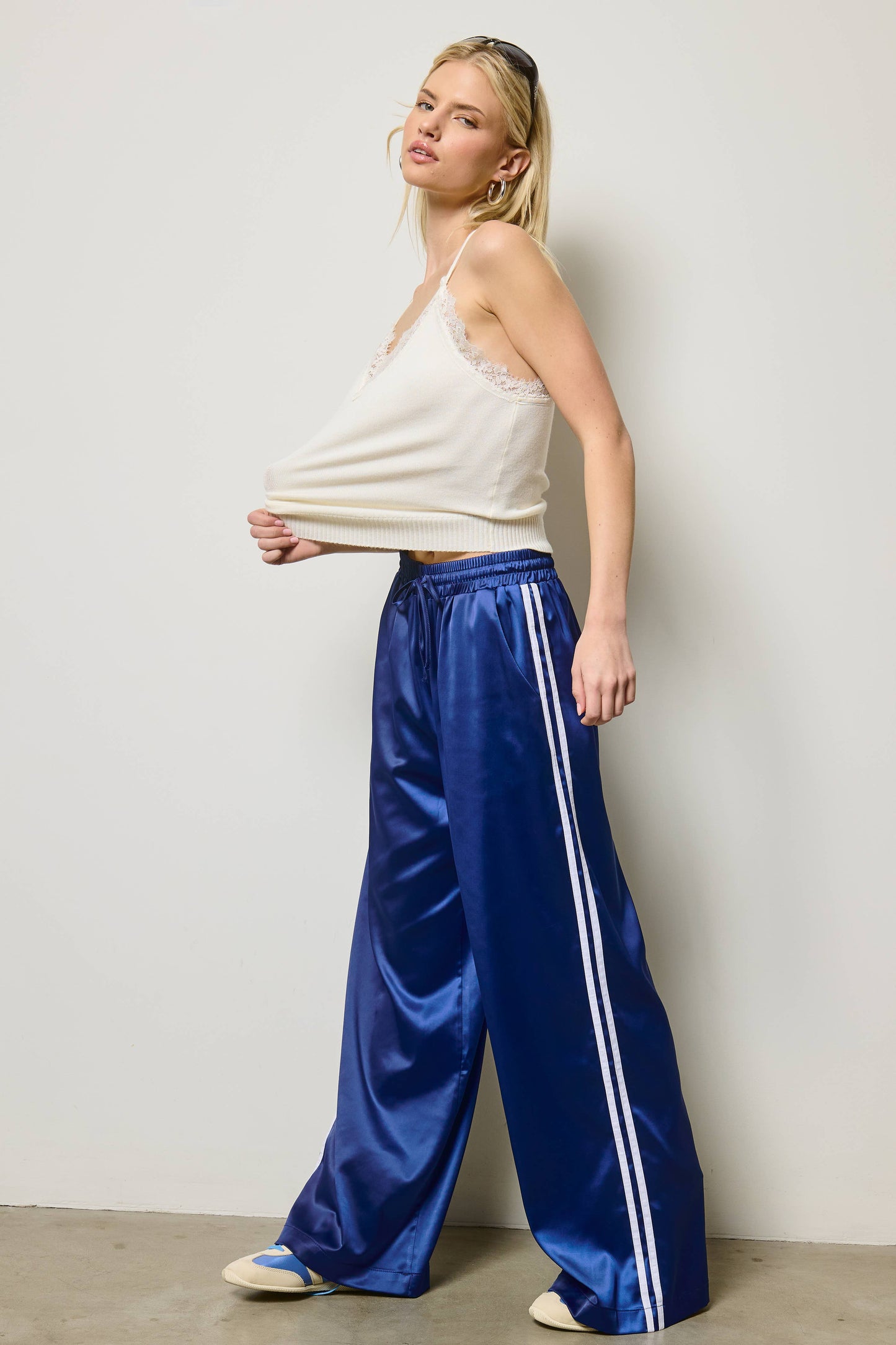 Satin Track Pants with Side Stripes
