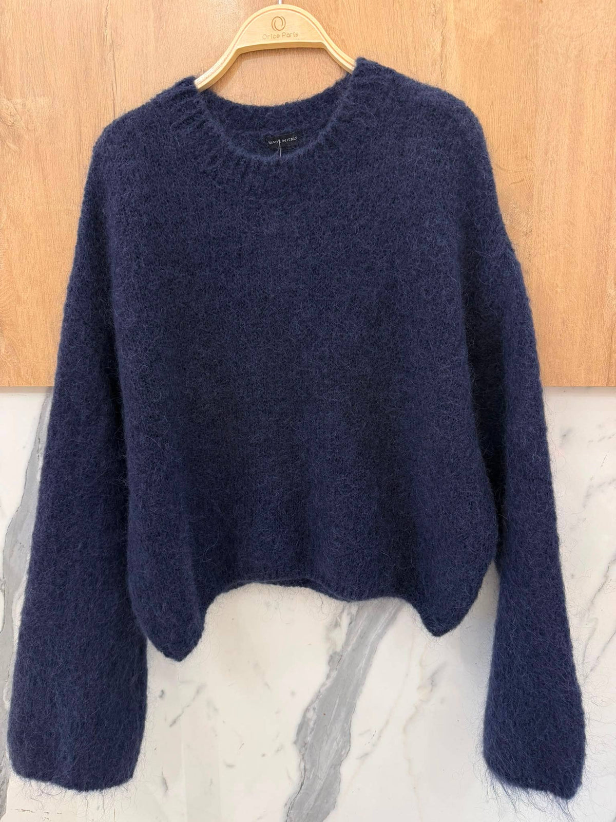 Round-neck pullover in kid mohair & wool - Made in Italy