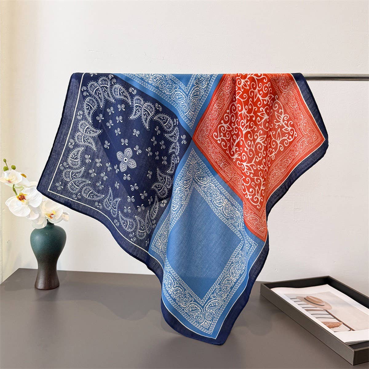 Vintage Paisley Herringbone Cotton Neck Scarf_CWASC03429