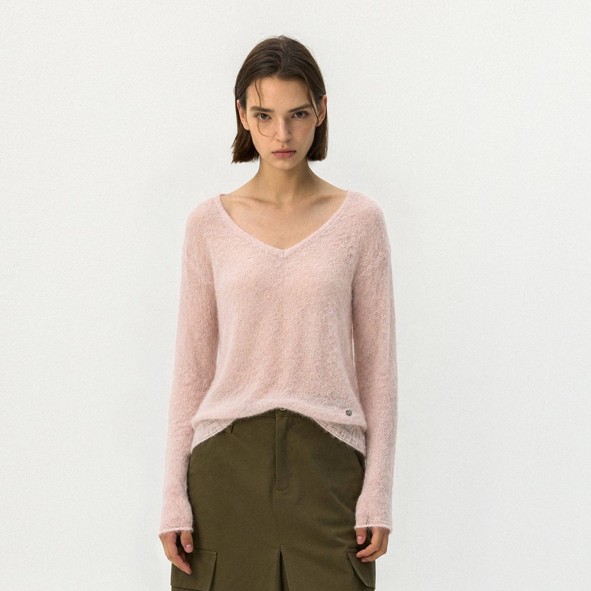 CUBIC Mohair Wool V-Neck Knit Top