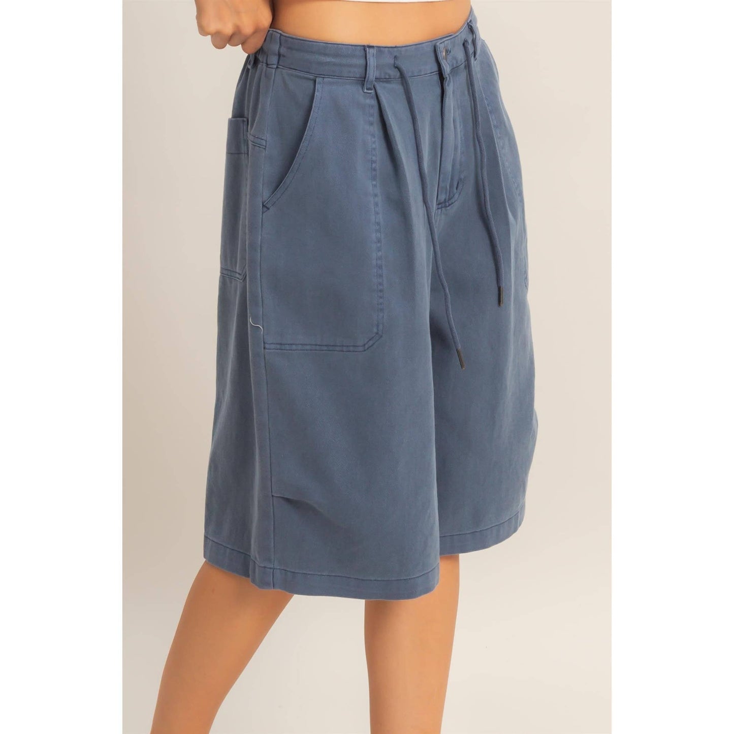 Drawstring Waist Wide Leg Jorts