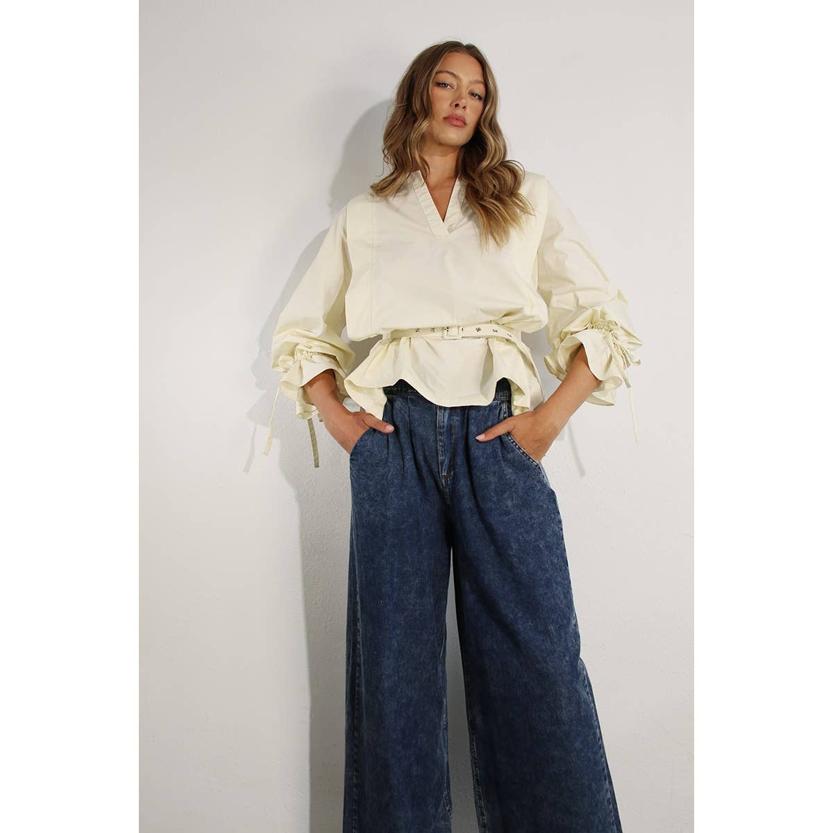 PLEATED IN BACK COTTON BLOUSE