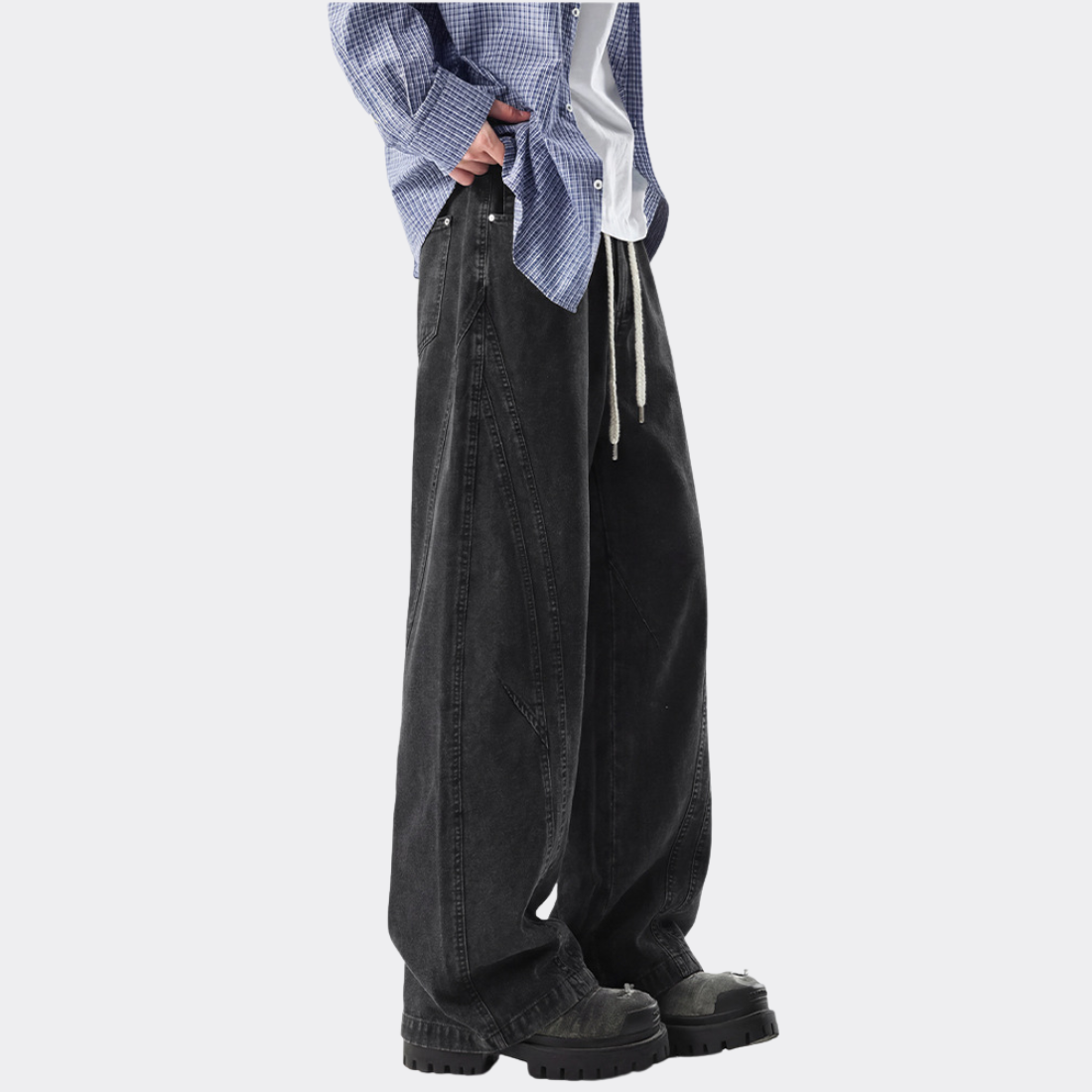 Men's Spring Summer Heavy Cotton Curved Wide Cargo Pants