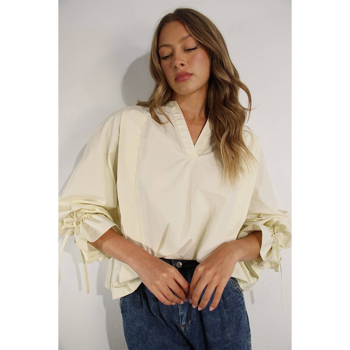 PLEATED IN BACK COTTON BLOUSE