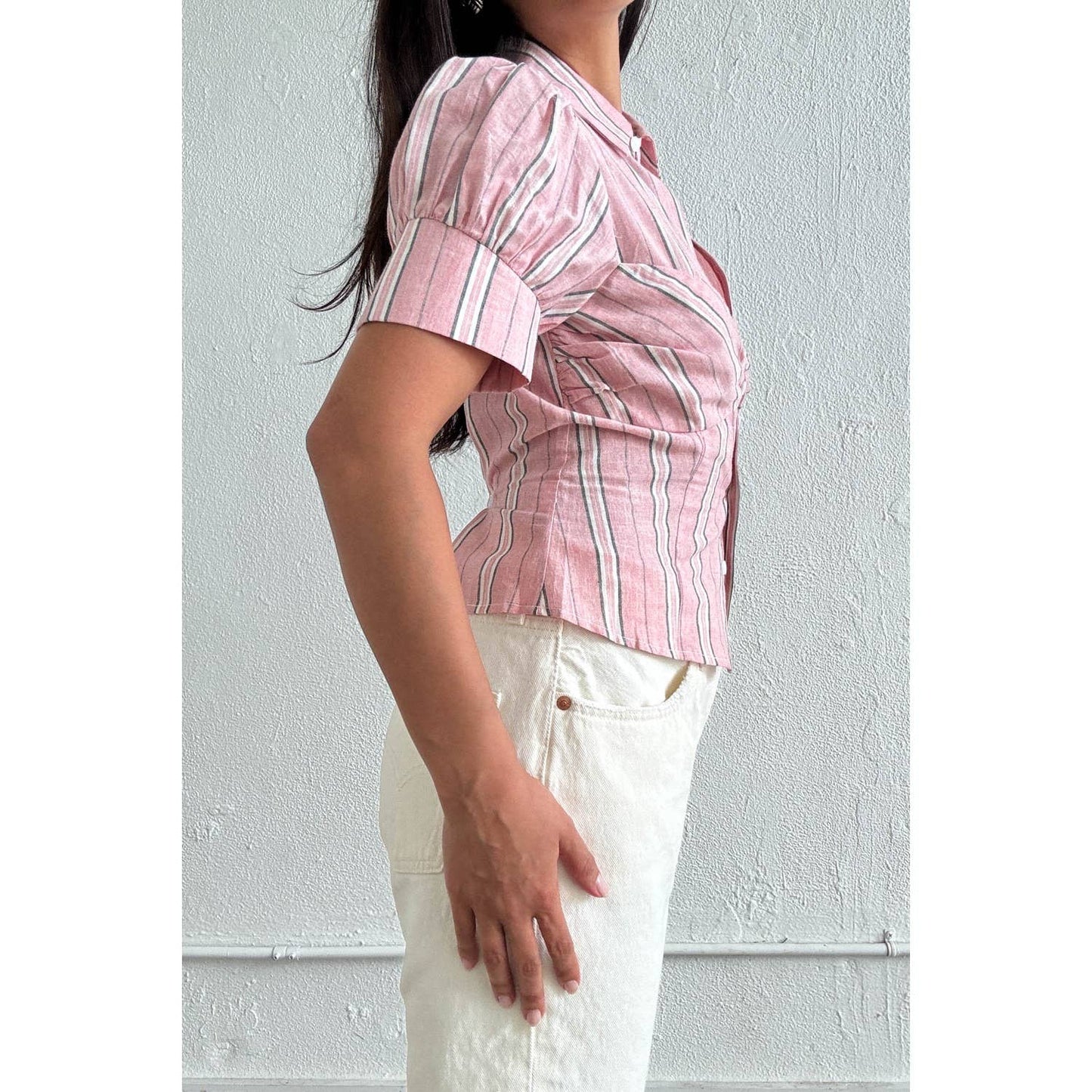 Striped Puff Sleeve Layered Blouse