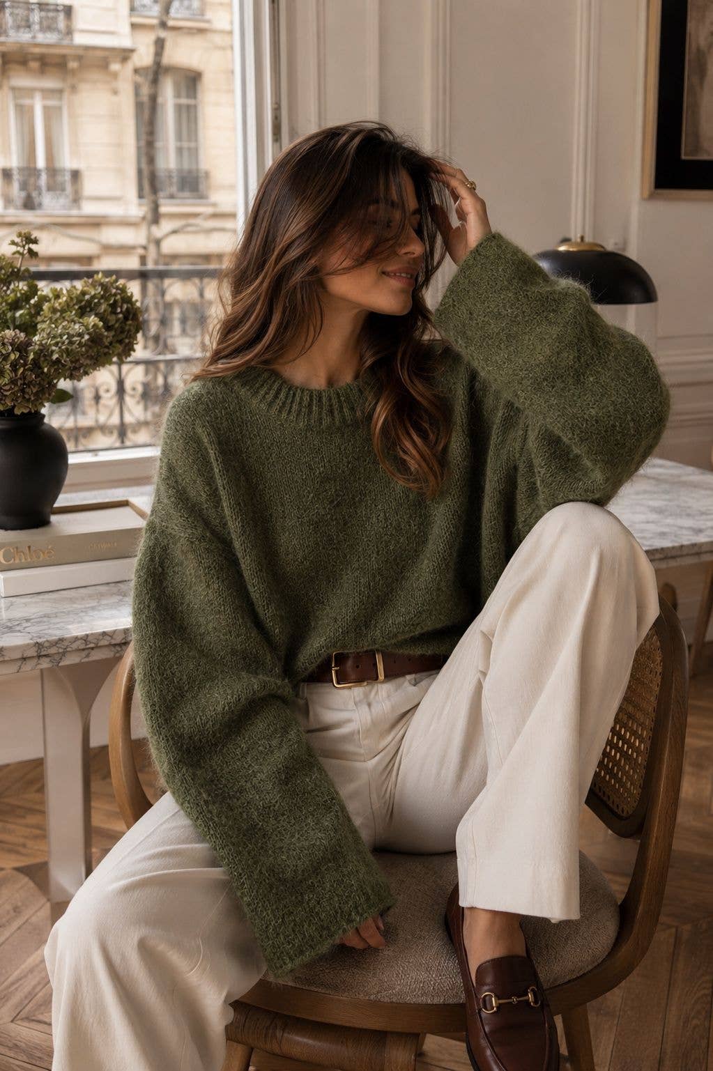 Round-neck pullover in kid mohair & wool - Made in Italy