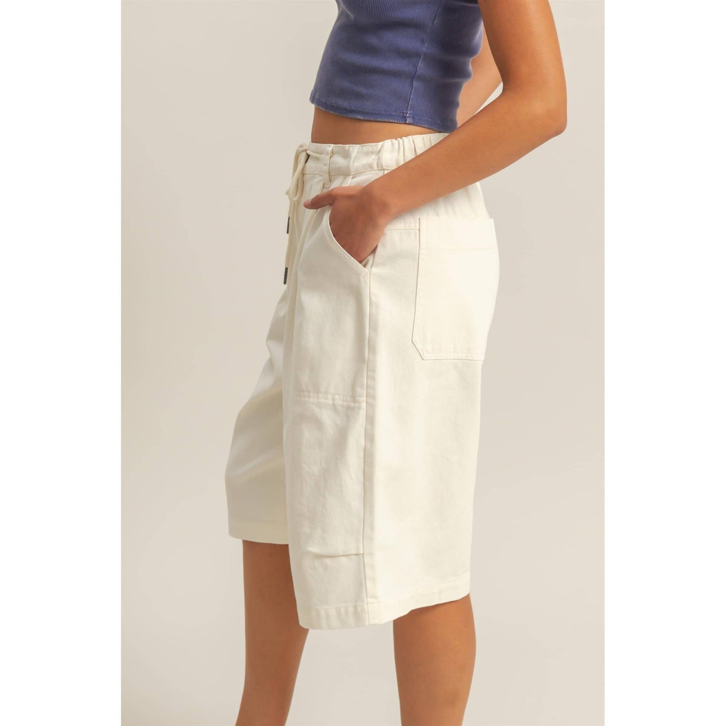 Drawstring Waist Wide Leg Jorts